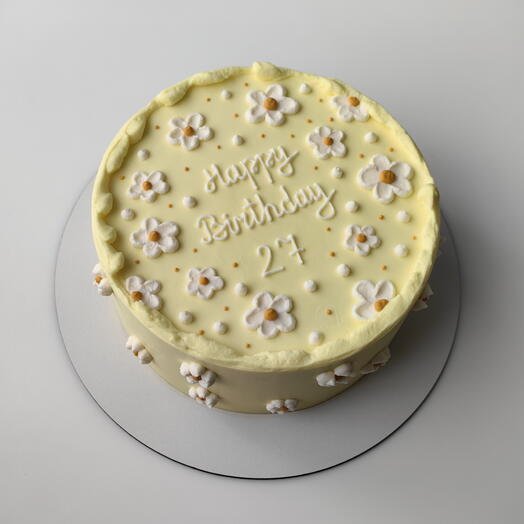 Торт с ромашками 1,5кг Happy Birthday на день рождения девушке, любимой, жене, супруге, дочери, подруге, сестре
