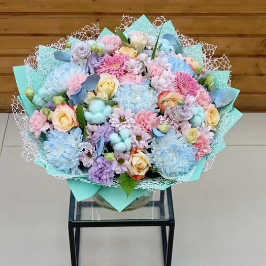 🌼🌼🌼Букет из летней коллекции из розы,хризантемы,эустомы,хлопка