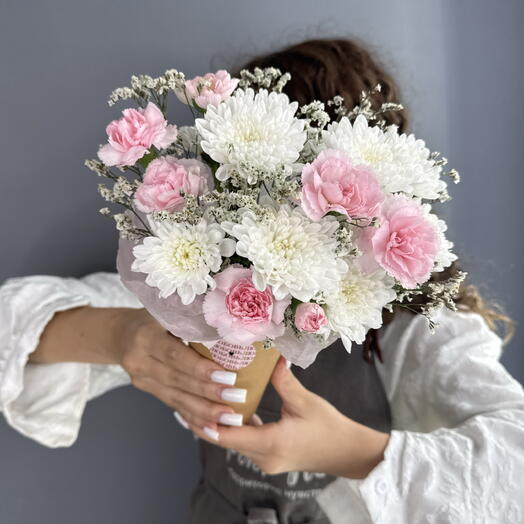 Композиция из цветов в стакане💖 Хризантема Кустовая Алтай, Кустовой Диантус