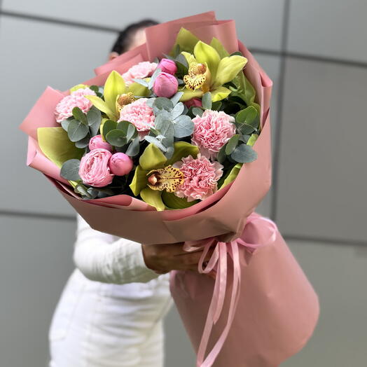 🦋🌸 Букет «Королевская Орхидея» / Орхидея, Диантус, Роза   Эвкалипт