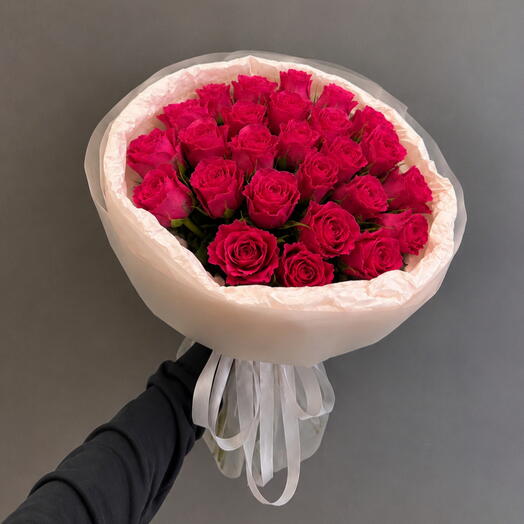 Шикарный букет ярко-розовых роз «Pink Passion»