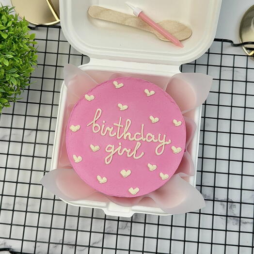 Бенто-торт на день рождения девушке,розовый, с сердечками «birthday girl