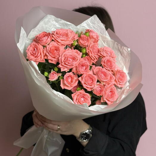 Букет из 5 пиновидных кустовых роз 🌸🌿