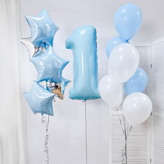 A set of balloons for a boy "one year old"