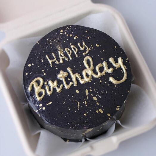 Pastel de Bento negro con oro para cumpleaños "feliz cumpleaños"