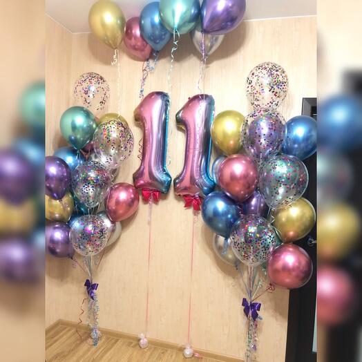 Multicolored chrome balls for birthday 11 years 39 pcs