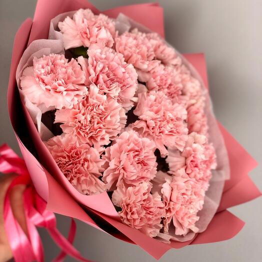 Моно из 15 розовых диантусов (гвоздик)