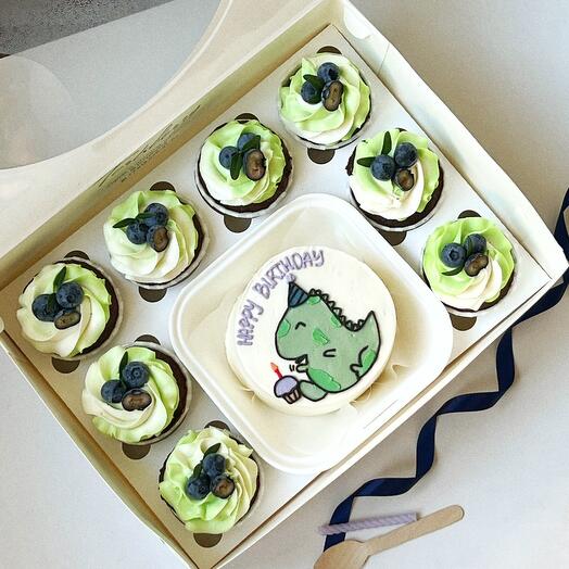 Large set of bento cake and cupcakes 8 pieces happy birthday