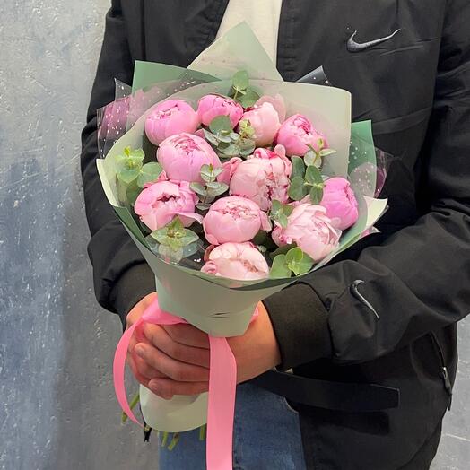 Peonies with eucalyptus
