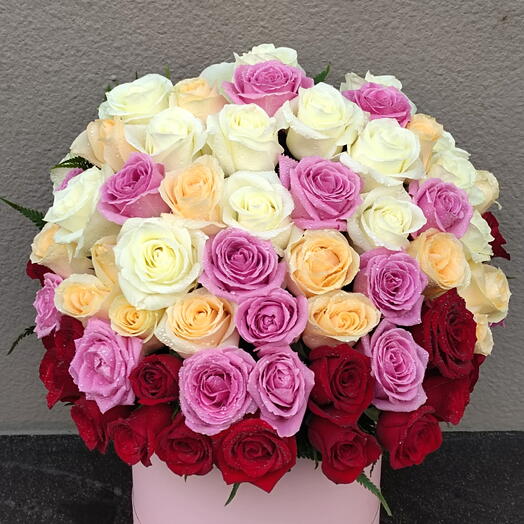 Celebration Time: 60 STEMS OF RED , WHITE , PINK   PEACH ROSES in a BOX