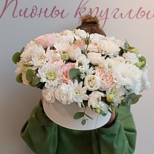 Flowers in a box washer piece chrysanthemum / eustoma / Delivery Ufa / Flowers Ufa