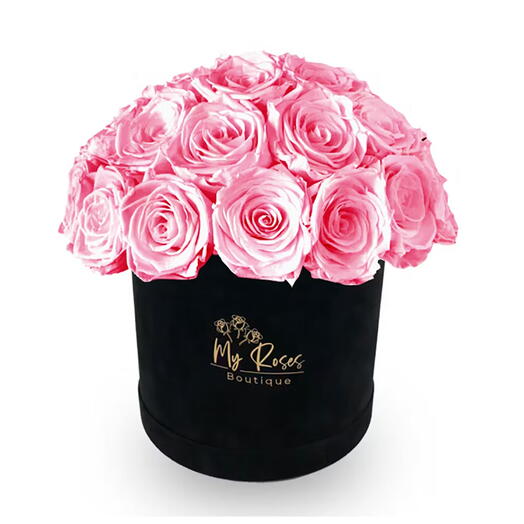 Black Velvet Box With 36 Pink Roses