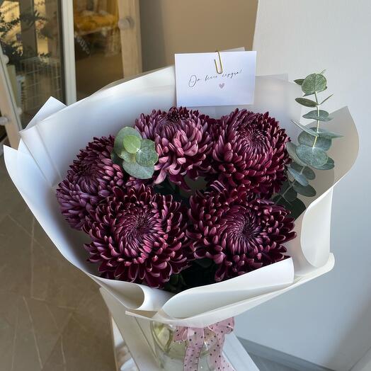 Хризантема Бигуди 5шт с эвкалиптом