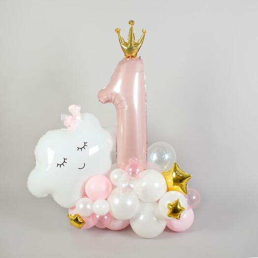 Фигура из шаров с цифрой «Годик малышке»