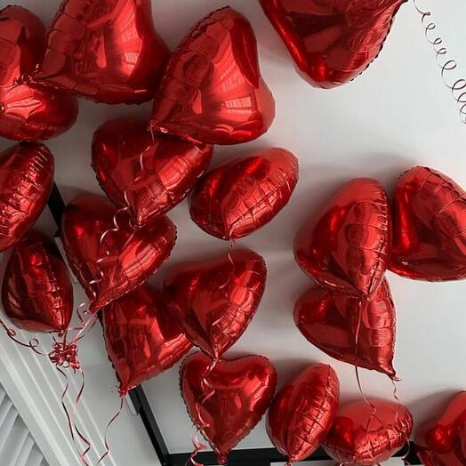 Воздушные шары с гелием в форме сердца, красные сердца под потолок 20 шт
