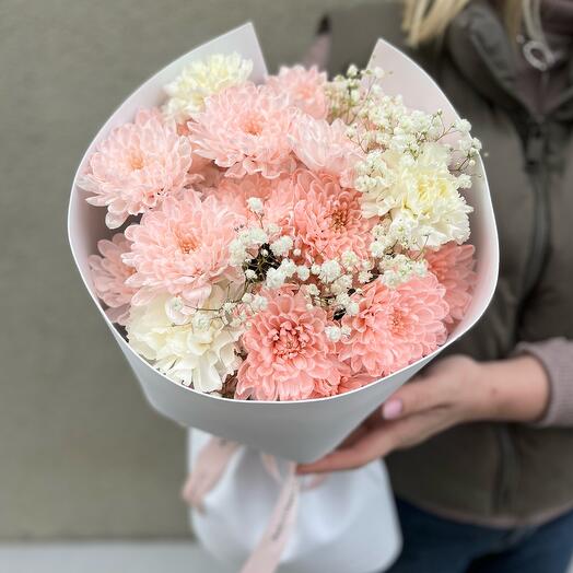 💕 Неженка 💕 | Хризантема, диантусы и гипсофила