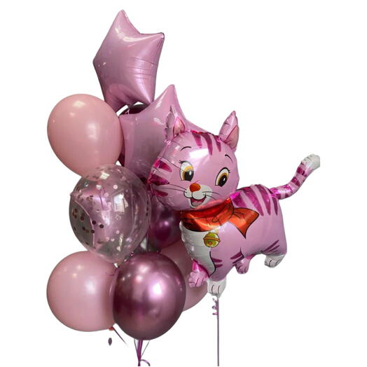 Набор воздушных Шаров 12 шт розовый котик. Set of helium balloons 12 pcs Pink Cat