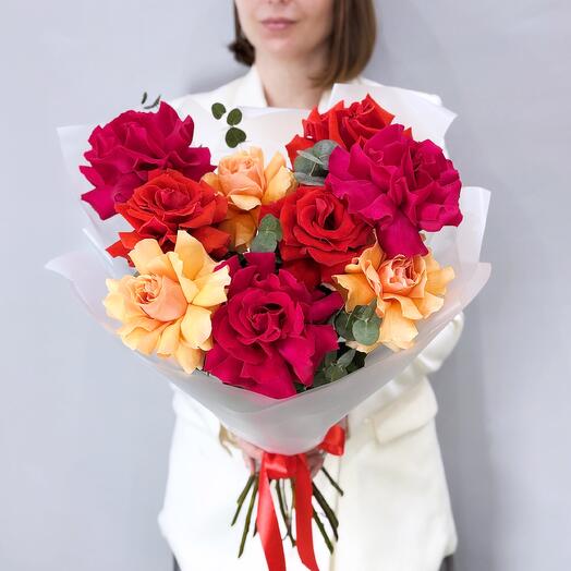 Микс ярких французских роз. Букет 298