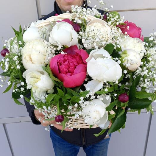 Basket with peonies