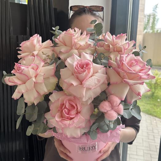 Нежная композиция, французская роза 7 шт, розовая французская роза