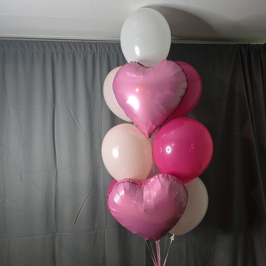 Фонтан из 10 ти шаров розово- белый