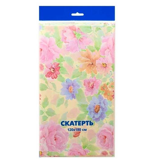 Скатерть одноразовая " Интерпак " 120*180см, 35мкм, ПВД, Пастель