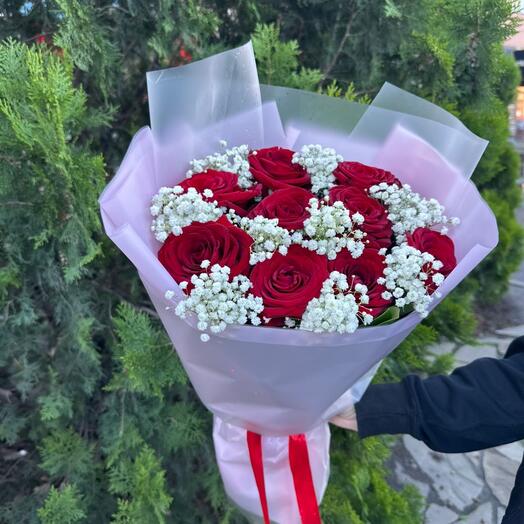 Красная Роза с белой гипсой