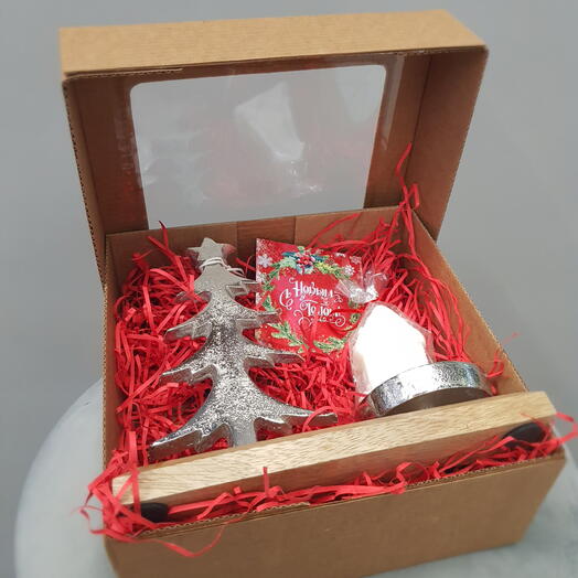 Подарочный набор подсвечник Ель и свеча домик