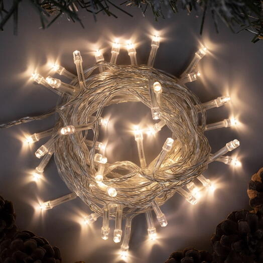 Гирлянда «Нить» 5 м, IP20, прозрачная нить, 50 LED, 8 режимов, 220 В, свечение тёплое белое