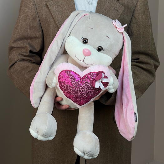 Мягкая игрушка большая зайка с розовым сердцем