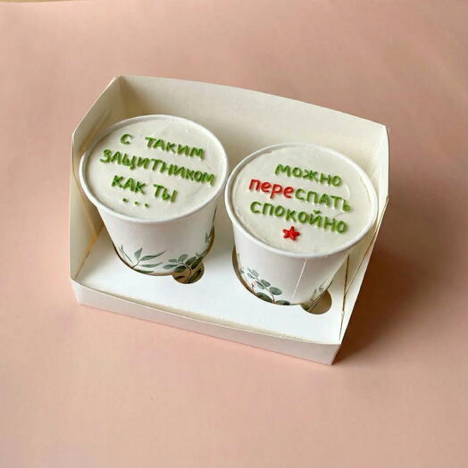 Набор тортов в стакане 2шт cake to go на 23 февраля С таким защитником