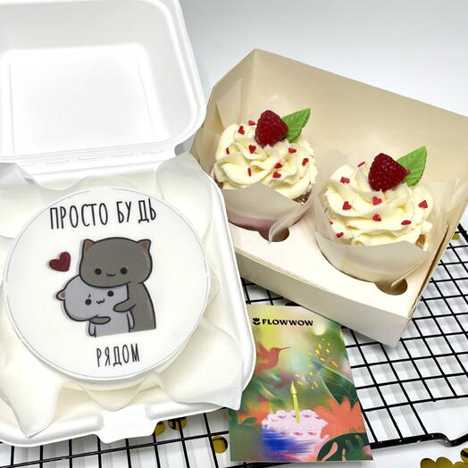 Муссовый Бенто торт для девушки с капкейками 5