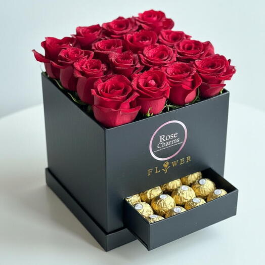 "Sweetheart Elegance | 16 Red Roses   16 Ferrero Rochers in Luxury Box"