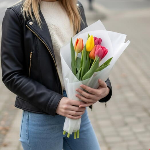 Корпоративный букет тюльпанов от 15 букетов  🌷Букет из 5 тюльпанов микс