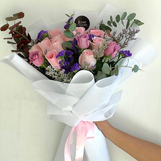 Blush   Violet Serenade 18 Pink   Purple Roses with Statice | Elegant Bouquet for Birthdays, Anniversaries   Just Because