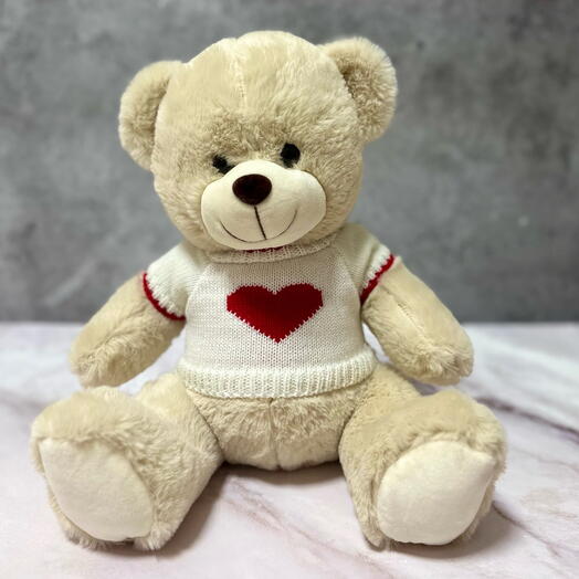 Плюшевый медведь в кофте с сердцем/Подарок на 14 февраля/День всех влюбленных