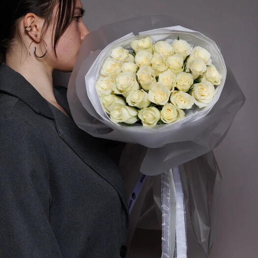 Букет из 25 белых роз 50см "XS"