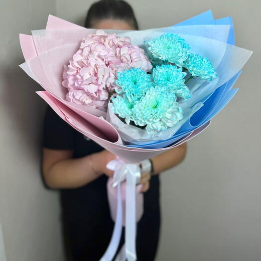 Дуо букет из гортензии и хризантемы S💙