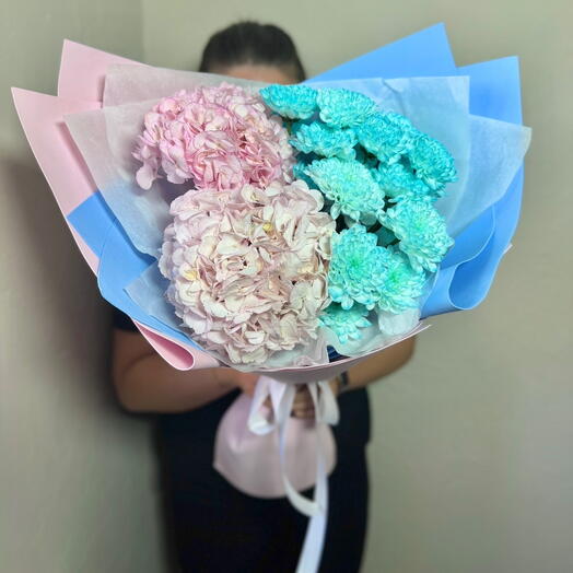 Дуо букет из гортензии и хризантемы М💙