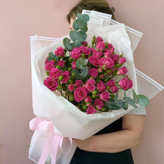 Яркие кустовые розы Лавли Лидия (7шт) с эвкалиптом  💖