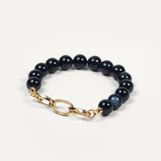 Браслет Ши Черный агат 14K 19 см (BRA1182)