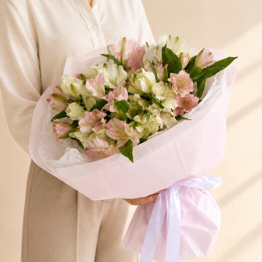 💐Букет из 11 белых и розовых альстромерий 💐 /доставка сегодня / ХИТ 💐