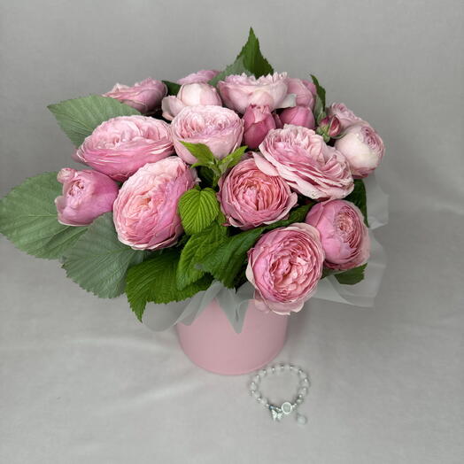 Кустовые розы в шляпной коробке + подарок браслет🎀