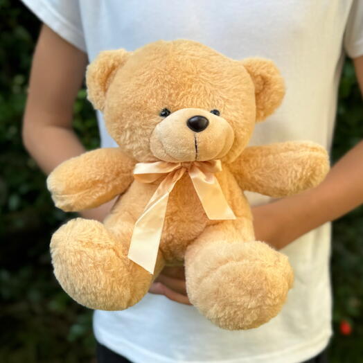 Мягкая игрушка плюшевый мишка кремовый с бантом (19см) 1шт. Soft toy Teddy bear cream with bow (19cm) 1 pc