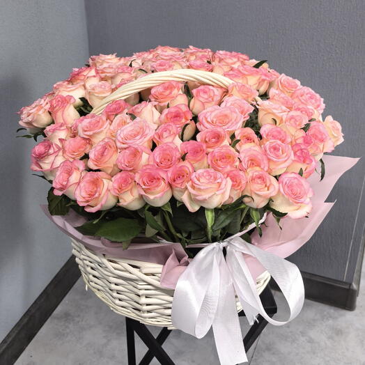 Корзина 95 розовых роз 💗
