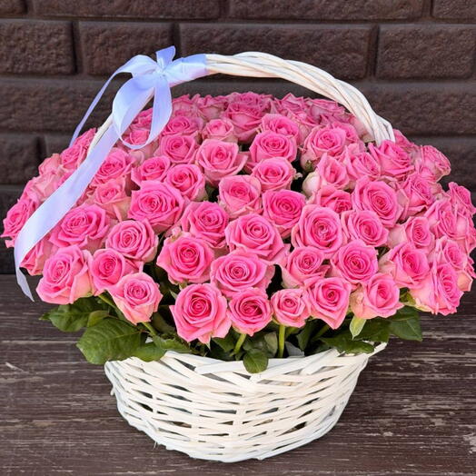 101 розовая роза в корзине 💞