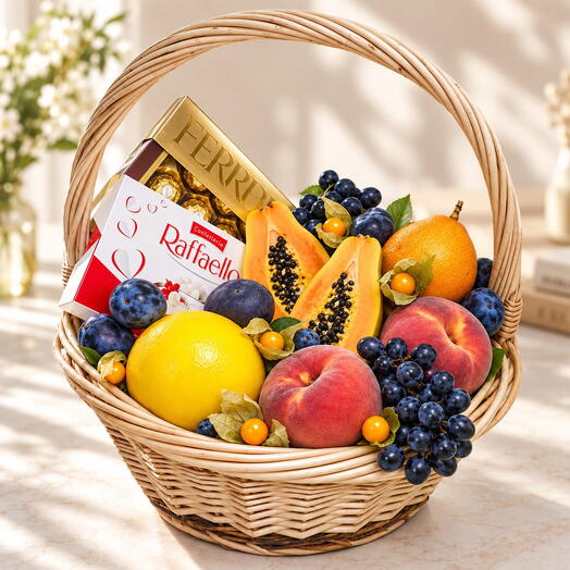 Cesta de frutas isla de Hadas / peso: 4,9 kg / Tamaño: 40*33*66 / fruta fresca / set de regalo / cesta de regalo