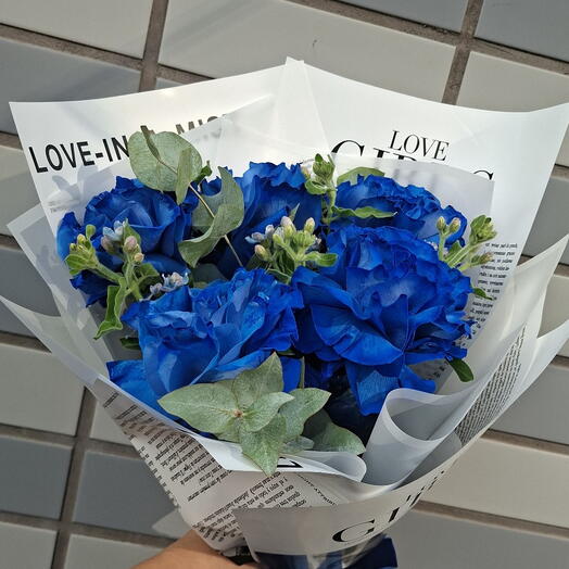 Синеглазка💙Букет из французских синих роз,оксипеталума и эвкалипта