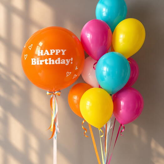 Набор воздушных шаров яркий "Happy Birthday" для подруги, сестры, дочки, коллеги