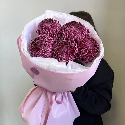 Моно букет из одноголовой хризантемы Бургунди